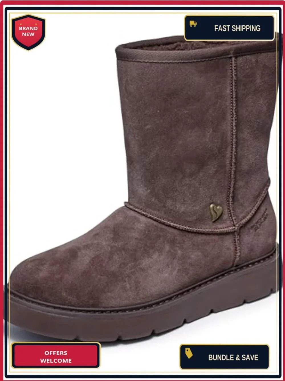 Womens Mid-Calf Suede Slip-On Winter Boots Memory Foam Wool Lining